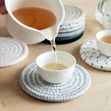 12pcs/Set Gray Series Round (4.33inch) Coaster Set, Minimalist Handwoven Thick Heat-Resistant Drink Coasters, Suitable For Most Cups, Suitable For Home, Dining Table Decor, Applicable To Bar, Cafe, Restaurant
