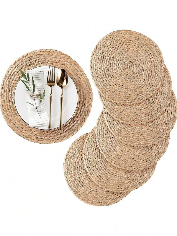 2pcs/4pcs/6pcs 11.8"/15" Round Woven Edge Placemats, Bohemian Farmhouse Style, Washable Non-Slip Heat-Resistant Table Mats Coasters, Suitable For Home Dining Table Decor, Outdoor Parties & Holidays Gifts