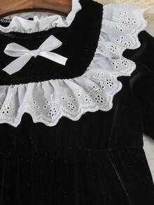 Autumn/Winter Baby Girls Floral Collar Long Sleeve Romper, Toddler Girls Casual Round Neck Jumpsuit