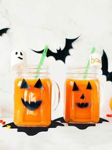 4 件万圣节蝙蝠形状餐垫、刀叉架、杯垫、糖果架，适用于家庭、厨房、酒店、酒吧、咖啡厅、餐厅等场合，完美搭配万圣节、节日派对等，营造节日气氛