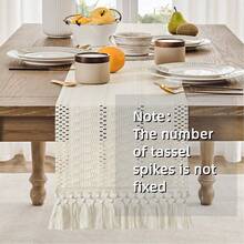 Beige Boho Table Runner With Tassels Hand Woven Table Runner Rustic Farmhouse Table Runner For Kitchen Dining Table Home Decor - White - View 3