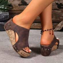 [Vintage Slippers]Elegant High-Quality Women's Slippers With Thick Soles And Wedge Heels, Featuring A Retro Style And Comfortable Design, Single-Foot Sandals. - 棕色 - 查看 5