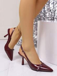 Ladies High Heel Pumps, New Spring/Summer Pointed Toe High Heels, Sexy Stiletto Wine Red Patent Leather High Heels, Strap Buckle Sandals, Backstrap High Heel Shoes, Fashion Buckle Sandals