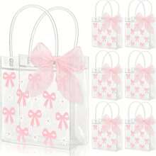 1/3/6Pcs Transparent PVC Gift Bags With Pink Bow & Daisy Flower Pattern - Mother's Day, Wedding, Birthday Party, Valentine's Day Elegant Tote Bag Without Pink Ribbon, Durable Wedding Favor Bags, Transparent Bags - Multicolor - View 1