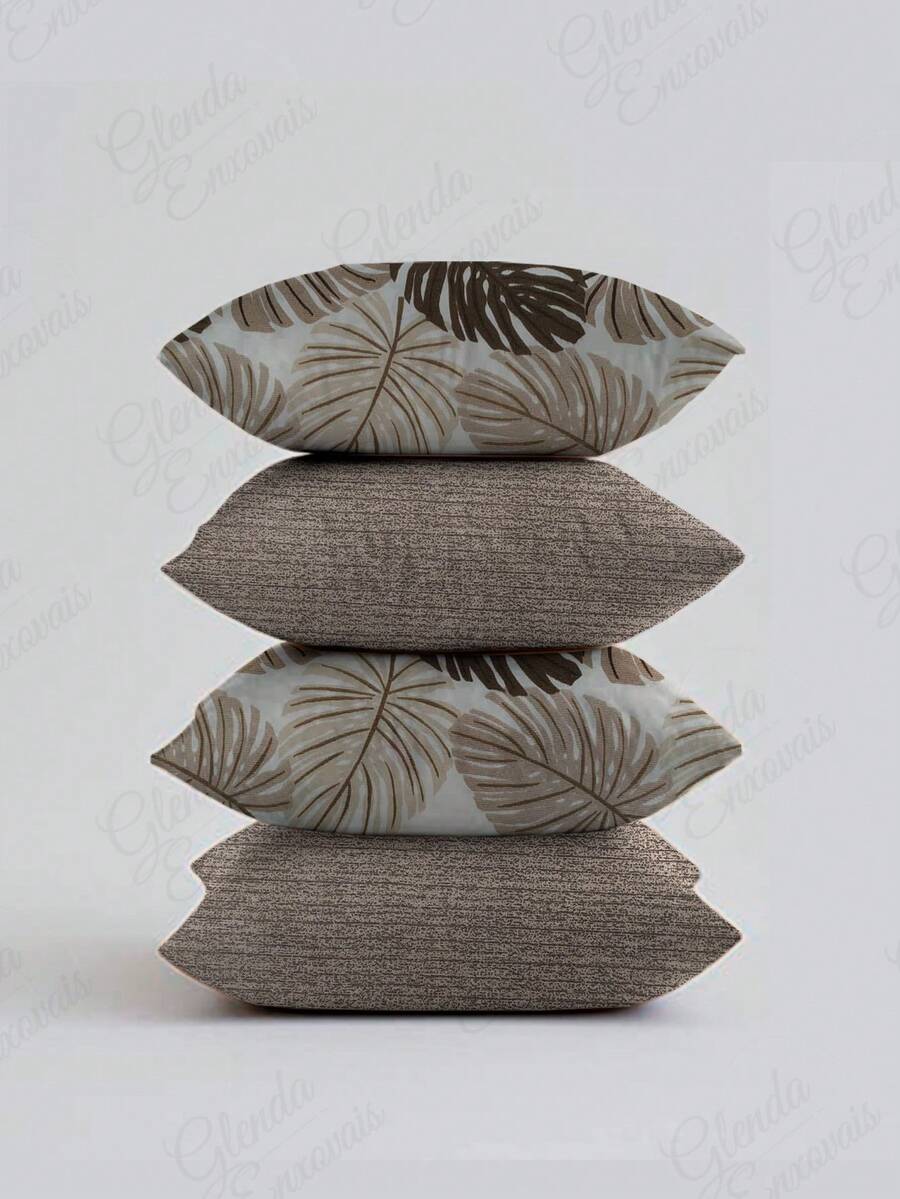 (4 Units) 45x45 Pillow Covers – 2 Plain And 2 Printed – Assorted Colors – AL - Sườn Beige-Beige - Xem 1