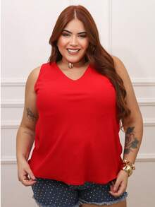 Kit Of 2 Women's Basic Social Tank Tops With Thick Straps, V-Neck, Lined In Duna Fabric - Red and Beige - View 7