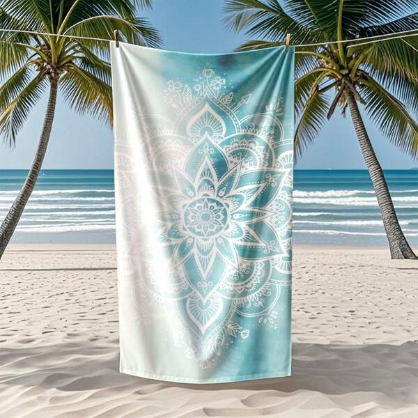 1pc Large Multi-Size Bright-Colored Mandala Flower Pattern Microfiber Beach Towel, Quick-Drying, Lightweight, Highly Absorbable, Camping Equipment, Outdoor Decoration, Wedding Gift, Summer Essential Picnic Blanket, Sunbath Towel, Travel Essential, Vacation Essential, Vacation Accessory, Bathroom Accessory