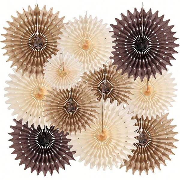 11 Pcs Brown Party Decorations Neutral Party Decorations Hollowed Out Honeycomb Round Paper Fans Rustic Birthday Wedding Graduation Party Supplies