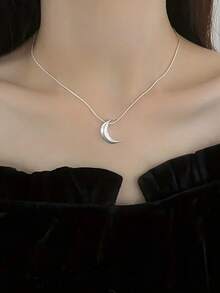 新月形不锈钢吊坠项链，防过敏，银色链条，珠宝礼物 - 彩色 - 查看 5