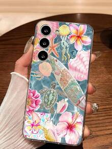 1个时尚海洋元素与花卉图案软手机壳，兼容、荣耀、红米、三星Galaxy A04e/12/A13/A14/A34/A50/A52/A53/A54/S21/S22/S23/S24/S25/S25 Ultra、6A/7A/8A、12T/13T，国际版，非国内版 - 無色 - 查看 5