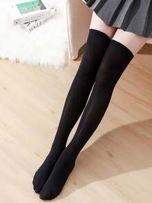 2 双女式过膝袜，黑白款，时尚简约风格，适合休闲、日常、派对、开学季、学院风 - 黑與白 - 查看 4
