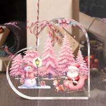 زينة قلب من الاكريليك ثنائي الأبعاد - مشهد سانتا كلوز والثلجي والرنة (البطاريات غير مشمولة)، عرض على طاولة أو رف الكتب الحديث، مناسب لعيد الميلاد وعيد الأم وعيد الأب - هدية مثالية للأم والجدة والابنة والخالة، ديكور منزلي للأعياد، زخرفة خفيفة للتعليق، تصميم ذو موضوع موسمي، ألوان حية، قطعة مركزية احتفالية، قطعة ديكورية مريحة، تزيين أجواء الأعياد