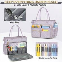 Teacher Tote Bag 15.6 Inch Laptop Bag For Women Work Bag Laptop Tote Nurse Bag Professional Computer Messenger Bag With Insulated Pocket, Laptop Briefcase For Office, College, Nursing - 灰紫色 - 查看 3