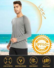 Men's Long Sleeve Shirts UPF 50+ UV Sun Protection Athletic Shirts For Hiking Running Workout Rash Guard-2025 - Grey - View 7