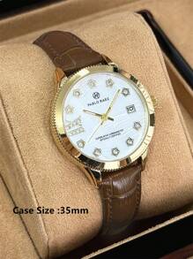 Pablo Raez 1 pieza Reloj de joyería de oro de 18K para mujer, chapado en oro IPG, resistente a la decoloración, de acero inoxidable, accesorio de playa de verano, diseño de lujo, esfera de nácar blanco, estilo retro elegante, reloj de cuarzo con diamantes, diseño de estrella para mujeres estudiantes