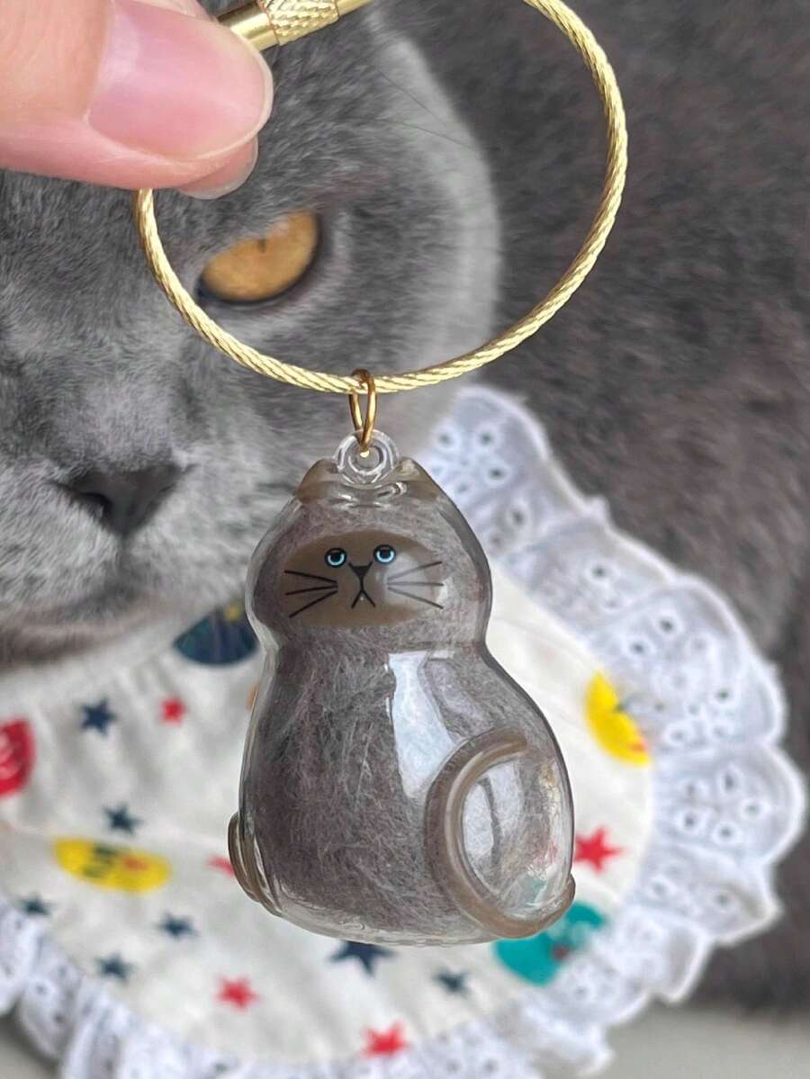 透明胶囊猫毛收藏钥匙扣，猫毛收纳吊坠汽车饰品可爱哥特Y2K - 暹羅貓 - 查看 1