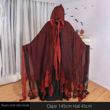 Halloween Ragged Hooded Cape, Red Death Cloak Cosplay Costume Weapon Party Decoration For Men, Women, Kids, Grim Reaper Mantle