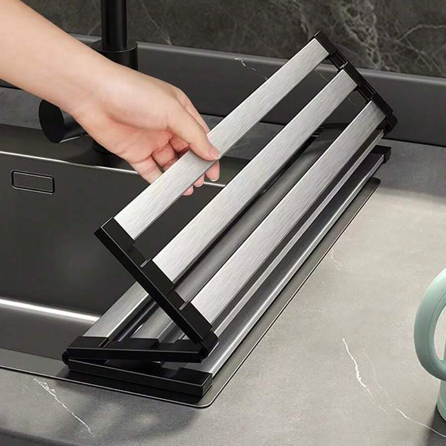 Sink Drainer, Foldable Stainless Steel Dish Drainer For Kitchen Sink, Multipurpose Dish Rack, Roll-Up Dryer, Dish Drainer, Silicone Wrapped Dish Drainer - 銀色 - 查看 1