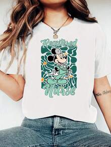 Cartoon Print Women's T-Shirts, Spring And Summer Fashion Round Neck Women's T-Shirts, Summer Tops, Shirts, Summer Women's Suits, Summer Clothes, Women's Graphic T-Shirts - 白色 - 查看 1