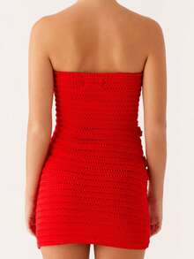 Women's Knit Floral Backless Strapless Tube Mini Bodycon Dress - Summer Short Dress For Daily  Party - Red - View 4