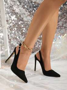 Ladies' Solid Color Sexy Summer High-Heeled Sandals - màu đen - Xem 4