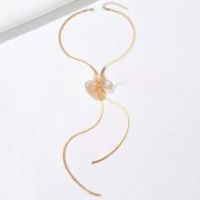 4pcs/1 Pair/1pc Elegant Necklace, Earrings, Ring Jewelry Set For Women, Fashionable European And American Exaggerated Metal Style, Creative Hollow Flower Geometric Shape, Flat Snake Chain, Y-Shaped Long Tassel Necklace, Suitable For Daily Wear, Banquet, Celebration, Versatile Luxury Gift Accessories - Golden - View 6