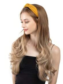 24 英寸头带假发卷发头带假发合成天然耐热纤维波浪假发适合女性女孩 - 棕色 - 查看 5