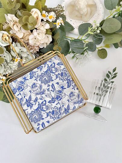 20pcs/Set Vintage Blue Floral Print Disposable Paper Napkins, 13x13inch, Scrapbooking Paper Tissue, Home Decor, Wedding Birthday Party Guest Dining, Party Supplies, Made Of Virgin Wood Pulp