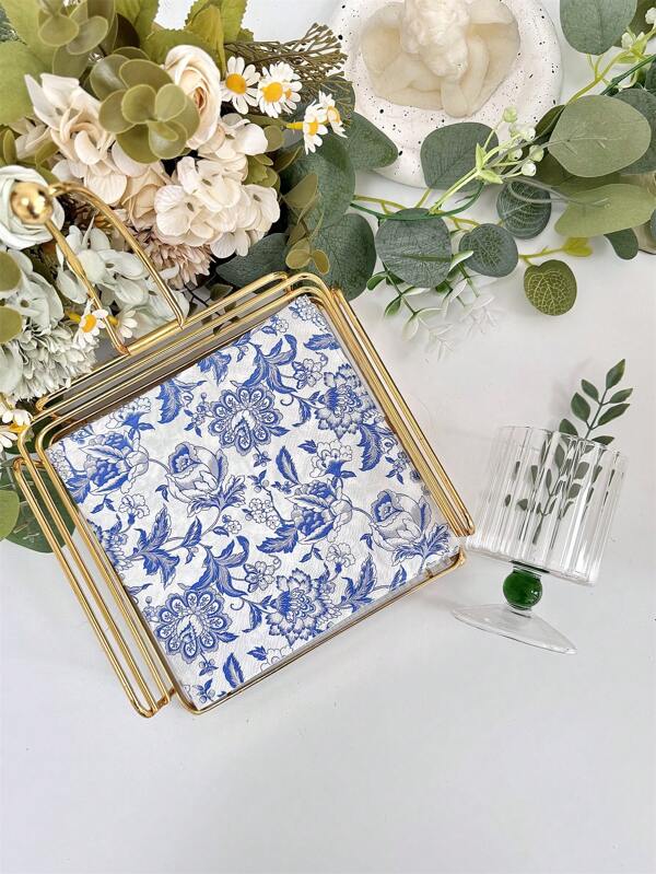 Conjunto de 20 guardanapos de papel descartáveis com estampa floral azul vintage, 33 x 33 cm, lenço de papel para scrapbooking, decoração para casa, jantar para convidados de festa de aniversário de casamento, artigos para festas, feito de polpa de madeira virgem
