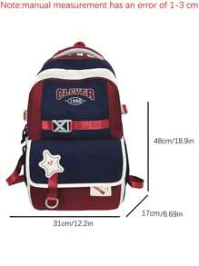 1 Pc American Retro Style Student Backpack.Large Capcity School Bag With Smiling Star Applique.Dual-Compartment Design With 'Cookies' Patch And Adjustable Padded Straps.Lightweight School Backpack.Lively Student Bag.Women's Backpack.Soft Fabric School Rucksack With Side Toggle Pockets.Back To School Supplies.Perfect For School,Back To School, Picnics Or Family Outings,Weekender.Summer Necessities.