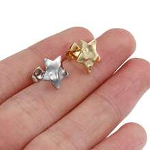 10pcs Stainless Steel Star Stud Earrings, Five-Pointed Star Embossed Vintage French Style Earring Findings For DIY Jewelry Making - H2609 - View 5