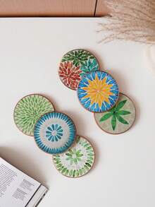 CMYD Studio 7pcs/set Japanese Style Bamboo And Wooden Heat Insulation Cup Coaster, Circular Tea Tray For Home And Living, Zen Wooden Mat - Brown - View 10