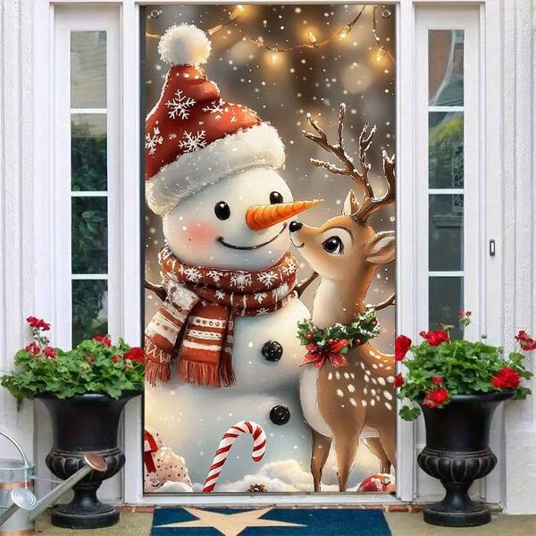 1 pezzo Bandiera natalizia per porta, 35x70 pollici in poliestere 2D, facile da installare, adatta per decorazioni interne ed esterne, sfondi per feste e foto. Decorazione natalizia per porta facile da installare e decorare