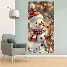 1pc Christmas Door Flag - 35x70-Inch Polyester 2D Door Flag, Easy To Install, Suitable For Indoor And Outdoor Decoration, Party Background And Photo Background. Christmas Door Decoration Is Easy To Install And Decorate, Christmas Decoration