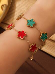 1 pezzo Braccialetto alla moda con decorazione floreale a quadrifoglio, adatto per l'uso quotidiano delle donne