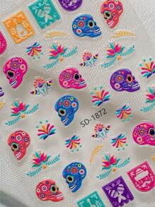 全新深色万圣节美甲贴纸，带有浮雕抽象艺术骷髅、精美纹理等，适合个人 DIY 和美甲沙龙使用