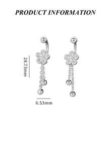 1PC S925 Pure Silver Simple Flower Tassel Navel Piercing, Suitable For Girls To Wear Daily, Girl's Daily Dress, The Best For Girlfriends, Mothers, Sisters. - Single Belly Button Nail - View 4
