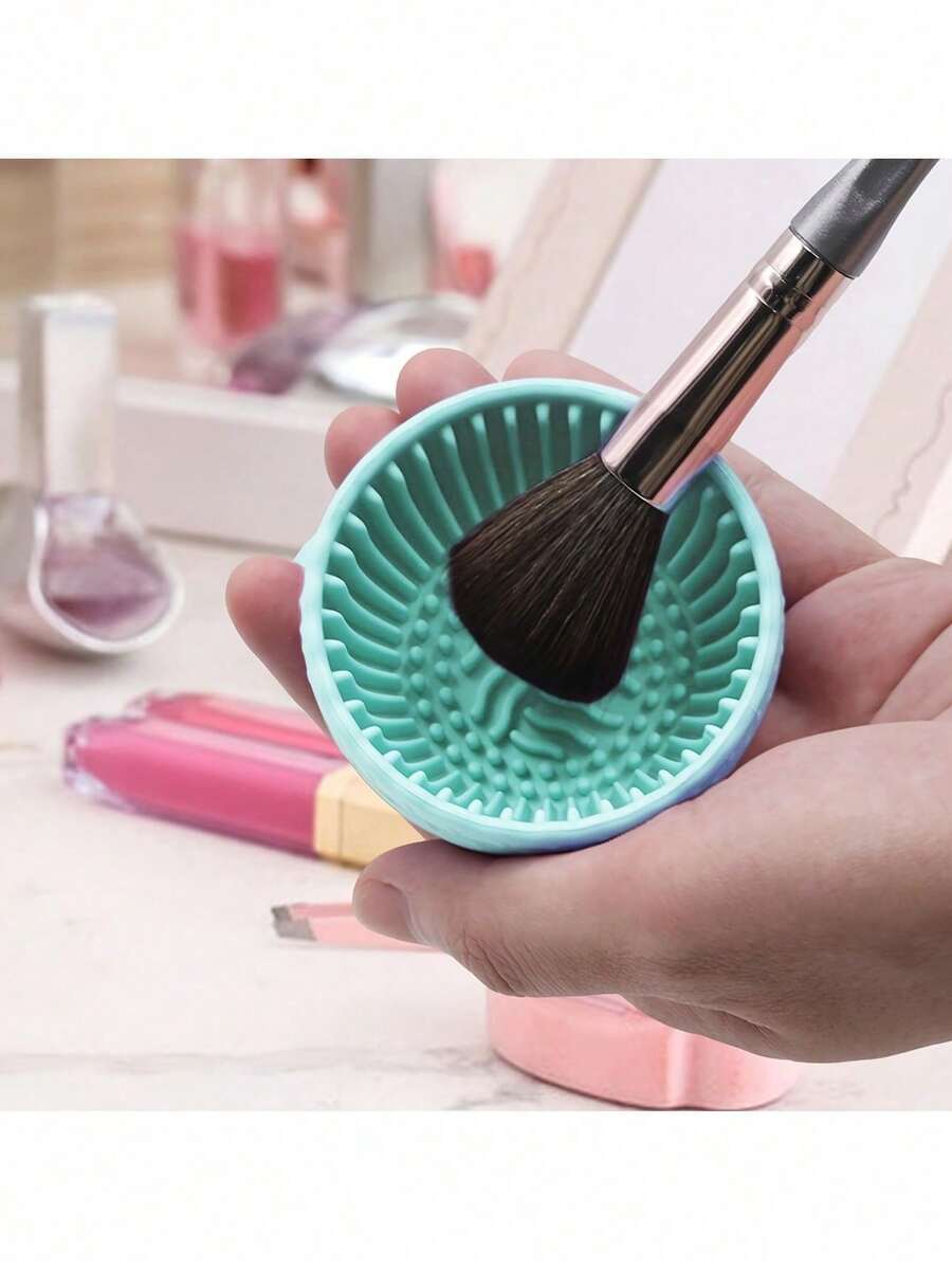 1 件无味刷子清洁垫，带刷子清洁垫，硅胶化妆刷清洁碗，适用于眉刷、腮红刷、面部刷和眼刷 - 彩色 - 查看 1