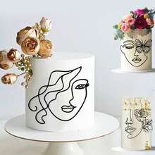 1pc/3pcs Abstract Minimalist Line Acrylic Birthday Gold Cake Topper Mnimalist Character Art For Woman Birthday Party Cake Decorations - Multicolor - View 2