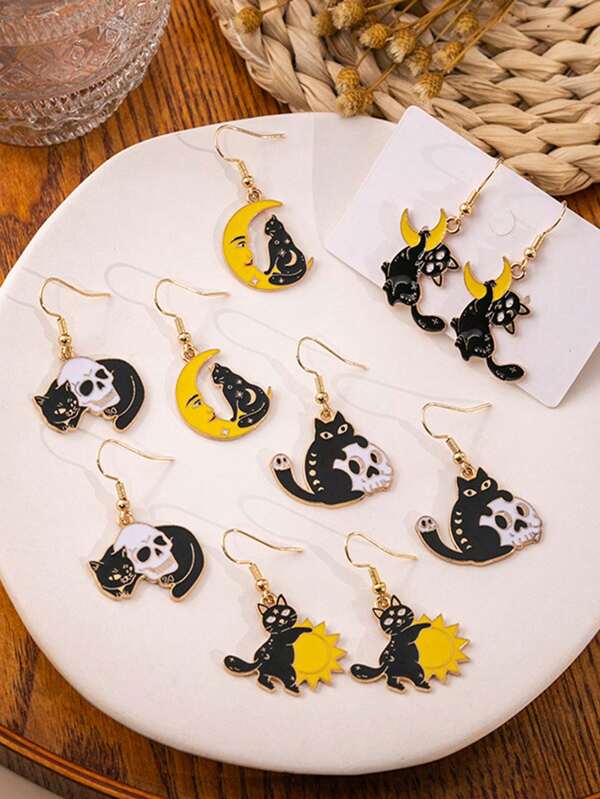 1 Pair Creative Halloween Horror Funny Cat Skull Earrings, Suitable As Halloween Gift For Friends/Best Friends/Family/Classmates