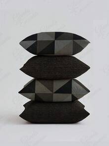(4 Units) 45x45 Pillow Covers – 2 Plain And 2 Printed – Assorted Colors – AL - Black-black Triangular - View 1