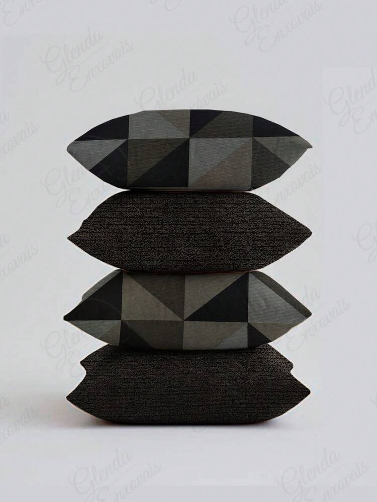 (4 Units) 45x45 Pillow Covers – 2 Plain And 2 Printed – Assorted Colors – AL - Đen-Đen hình tam giác - Xem 1