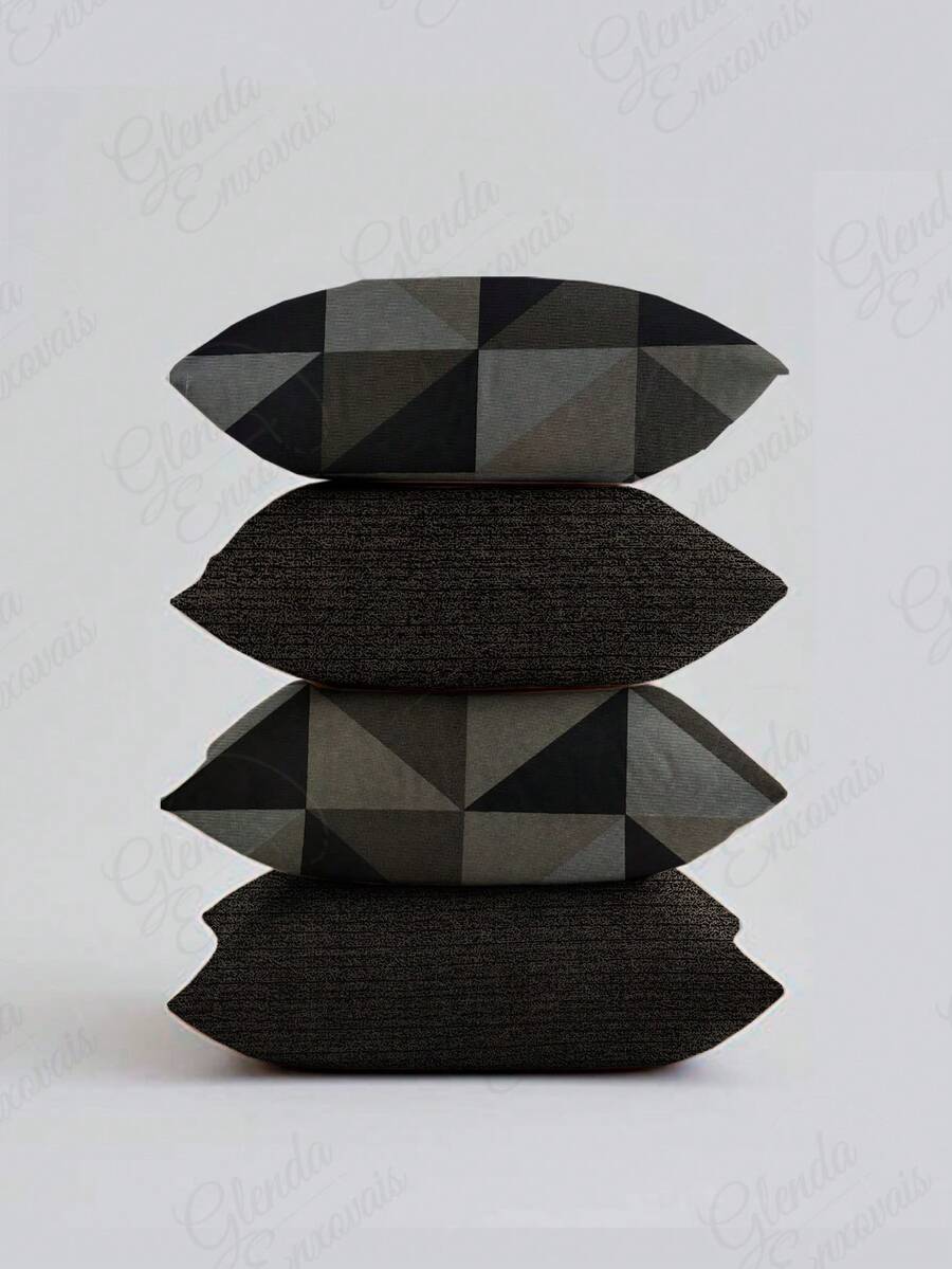(4 Units) 45x45 Pillow Covers – 2 Plain And 2 Printed – Assorted Colors – AL - Black-black Triangular - View 1