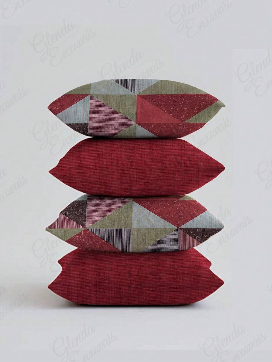 (4 Units) 45x45 Pillow Covers – 2 Plain And 2 Printed – Assorted Colors – AL - Red-red Triangular - View 1