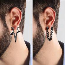 16 Pairs Stainless Steel Punk Y2K Black Dangle Earrings Men, Skull Screw Cone Etc Huggie Hoop Long Chain Piercing Hoop Earrings Set Unisex Earrings Women - 1 - Xem 6