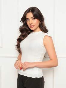 ONLYONE - JAPANESE MODAL SLEEVE CROPPED TOP WITH WAVE DETAIL HEM - FIMINAS BLOUSES KNITTED BLOUSES - 白色 - 查看 6