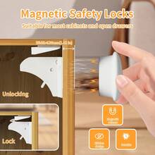 3M 一套34件（14个锁+2把钥匙+2个安装支架）磁性柜门锁，儿童磁性锁，婴儿安全柜门锁，魔术锁