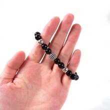 1pc Adjustable Size Micro-Inlaid Copper 10mm Ball Bracelet, Black Color Unisex Couple Bracelet