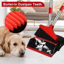 Broom And Dustpan Set, 52-In Long Adjustable Handle Broom Dustpan Combo With Dustpan Teeth To Automatically Clean Hair Suitable For Home Kitchen Office Hall Floor - Đen so với Đỏ - Xem 7