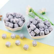 15件/26件，12MM灰色字母（A-Z）硅胶方珠，适合DIY手工吊坠装饰，适合DIY珠宝制作、钥匙扣、手链、挂绳和笔珠，钥匙扣制作材料 - 彩色 - 查看 6